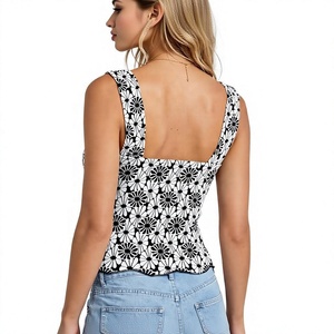 Débardeur tricoté imprimé floral pour femmes grandes tailles, col carré, décontracté, sans manches, coupe courte, été - Product Image 3