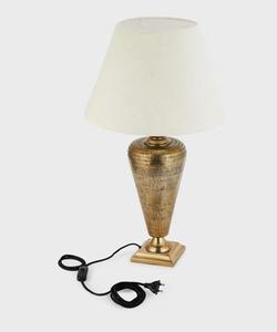 Traditional Brass Table Lamp with White Fabric Empire Shade Warm White Light for Bedroom <b>Decorative</b> <b>Lighting</b> - Product Image 2