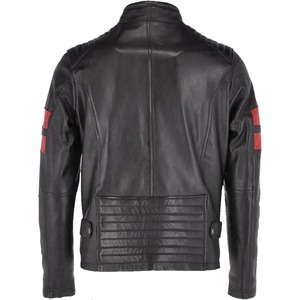 เสื้อแจ็คเก็ตหนังสีดำสไตล์ไบค์เกอร์สำหรับผู้ชาย - Product Image 3