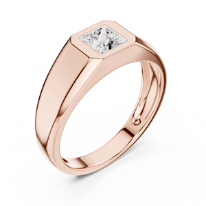 Bague signet pour homme en or rose avec diamant taille princesse cultivé en laboratoire |   Bague de mariage solitaire carrée moderne pour homme - Product Image 4