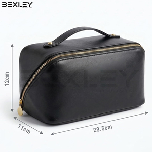 Boîte de rangement noire à ouverture inclinée pour produits de beauté avec poignée de transport renforcée, élégant conteneur de voyage pour articles de toilette, fabrication de logo personnalisé - Product Image 2
