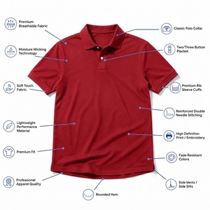 Polo de Manga Corta Rojo para Hombre, Algodón Piqué, Corte Regular, Color Sólido Informal, Diseño Transpirable de Punto - Product Image 6