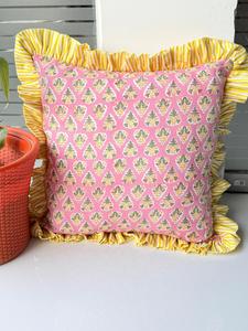 Housse de coussin bohème à imprimé bloc avec volants, coussins décoratifs faits main en coton, housse de coussin bohème vintage pour la décoration intérieure - Product Image 4