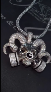 Pendentif Crâne à Cornes de Diable Personnalisé en Argent 925, Moissanite VVS Iced Out, passe le testeur de diamant, style Hip Hop 3D, pour Hommes et Rappers - Product Image 3