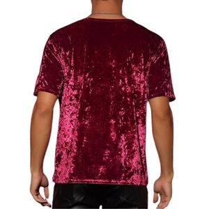 Men's Crushed Velvet T-Shirt Premium <b>Maroon</b> Velour Short Sleeve Tee Modern Boxy Fit Streetwear <b>Top</b> - Product Image 3