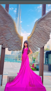 ชุดเดรสยาวสีชมพูสดใส คอวี แขนกุด ผ้าซาตินพลิ้วไหว สำหรับเด็กผู้หญิง สไตล์เจ้าหญิง สำหรับงานวันเกิดหรืองานเลี้ยง - Product Image 2