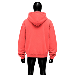 Sudadera con capucha extragrande rosa coral con cremallera completa y estampado gráfico Wake Up, estilo urbano informal para hombre - Product Image 2