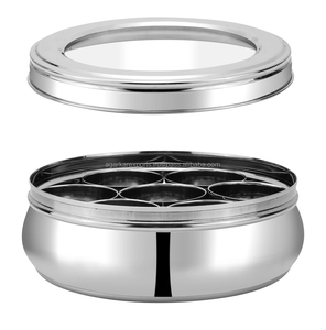 Boîte à épices élégante ronde en acier inoxydable avec couvercle en verre et cuillère pour la cuisine - Product Image 1