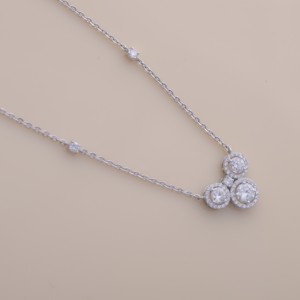 IGI Certified Lab Grown Diamond Three Stone Halo Pendant Necklace in 9K White / Yellow & Rose Gold Elegant <b>Cluster</b> Design - Product Image 5