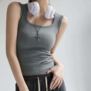 Top Corto de Punto Acanalado para Mujer con Logotipo Personalizado, Cuello Redondo, Sin Mangas, Ajuste Delgado, Estilo Casual Deportivo Básico - Product Image 1