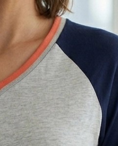 T-shirt décontracté pour femme à col en V et manches raglan, color block, coupe classique, printemps-été, 100 % coton jersey respirant, manches courtes - Product Image 6