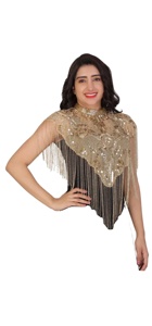 Luxueux cristal brodé à la main en mousseline de soie robe de soirée paillettes perlées multi-portable Cape brillant franges tenue de club - Product Image 4