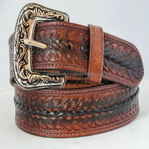 Cinturón de herramientas de cuero occidental genuino tallado a mano de diseño Vintage para hombres y mujeres con conjunto de hebilla occidental de diseñador - Product Image 4