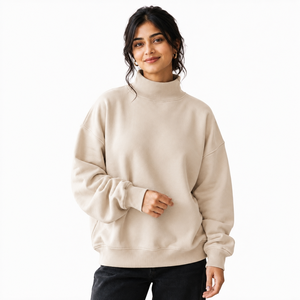 Suéter de Cuello Alto para Mujer de Alta Calidad, Ligero, de Algodón y Felpa, con Puños Acanalados, Mangas Largas, Bordado Personalizado - Product Image 1