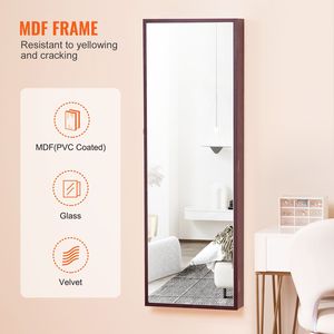 Armadio Portagioielli con Specchio a Figura Intera da 42,52 Pollici, Organizzatore di Gioielli con Specchio a Muro e Chiusura di Sicurezza - Product Image 6