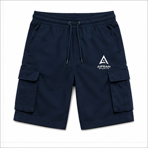 Black Men's Breathable Elastic Drawstring Knee-Length Woven Nylon/Cotton Cargo Shorts - Product Image 2