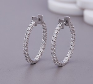 Pendientes de Aro con Diamantes Cultivados en Laboratorio, Corte Redondo, Certificados por IGI, Plata de Ley 925, Baño de Rodio, Regalo de Lujo para Bodas y Fiestas - Product Image 1