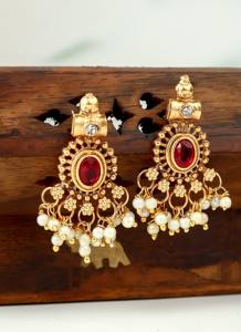 Lucentarts Joyería Antigua Chapada en Oro para Mujer, Conjunto de Joyas con Piedras Kemp Estilo Guttapusalu, Gargantilla Étnica y Pendientes Jhumka a Juego - Product Image 4