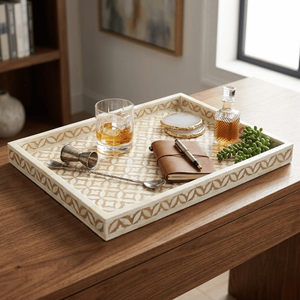 Bandeja Decorativa con Incrustaciones de Hueso |   Bandeja para Mesa de Centro Estilo Rústico |   Bandeja para Desayuno en la Encimera de la Cocina |   Bandeja Decorativa para Sala de Estar - Product Image 4