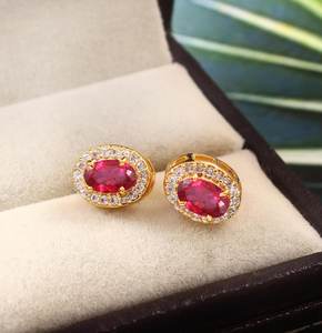 Pendientes de rubí de Mozambique, plata de ley 925, chapados en oro de 14 quilates, con gemas rojas, joyería fina para mujer - Product Image 3