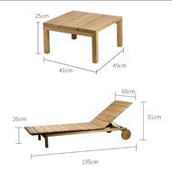 Chaise longue de jardin en teck massif, réglable, avec roulettes, pour l'Australie