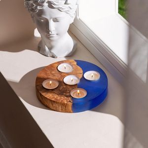 Custom Size Wooden and Epoxy Resin Candle <b>Holder</b> for Wholesale & Export Market Standard Quality Metal Wood Tea Light - Product Image 2