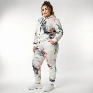 Ensemble de survêtement polaire pour femme, avec sweat à capuche zippé et pantalon de jogging, imprimé par sublimation, grande taille, en tissu éponge - Product Image 4