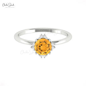 Trending Hot Products 6mm Round Cut Citrine Stone Minimalist <b>Stacking</b> <b>Ring</b> in 14k Fine Gold Diamond Accented <b>Ring</b> Wholesale Lots - Product Image 2