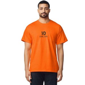เสื้อยืดผู้ชายสีส้มสำหรับผู้ใหญ่ มีกระเป๋าเสื้อ ผ้าฝ้ายพรีเมียม คอกลม แขนสั้น สวมใส่สบาย มีกระเป๋าหน้าอก รับสกรีนโลโก้ ขายส่ง - Product Image 2
