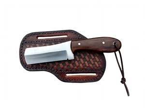 Couteau utilitaire compact à lame droite en acier à haute teneur en carbone, fabriqué à la main, manche en bois de noyer, étui en cuir estampé - Product Image 5