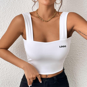 Top Deportivo de Punto con Cuello Cuadrado Blanco para Mujer, Top Corto sin Mangas de Color Sólido y Estilo Minimalista - Product Image 3