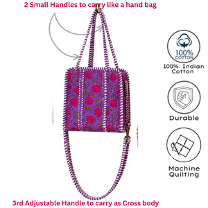 Bolso Bandolera Morado con Estampado Floral Boho, Estampado Jaipur, Cierre de Cremallera, Correa Ajustable, para Uso Diario en Todas las Estaciones, Ecológico - Product Image 3