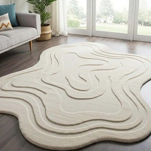 Minimalist Organic Shape Area Rug Soft Textured Neutral Hand Tufted Carpet for Living Room Bedroom Modern Home Decor <b>Floor</b> Rug - Product Image 1