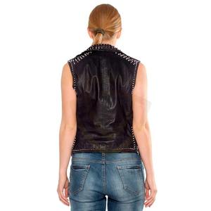 Chaleco de Cuero Estilo Motociclista para Mujer, Nuevo Chaleco de Cuero Genuino Perforado y Tejido Transpirable para Club Biker - Product Image 2