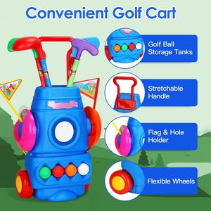Ensemble de golf d'intérieur/extérieur pour tout-petits avec 4 balles, 4 clubs, 2 trous, 2 drapeaux, chariot de golf portable, jouet de golf pour jeunes joueurs - Product Image 4