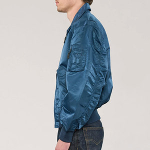 Blouson bomber bleu pour homme, couleur unie, fermeture éclair, style décontracté, extérieur en polyester, coupe classique, pour l'automne - Product Image 4