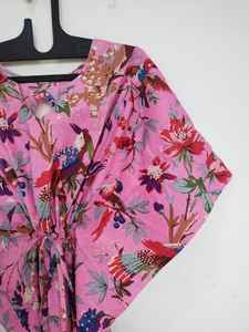 Robe kaftan en coton à imprimé oiseaux faite à la main, tenue de plage indienne, tenue bohème pour festival - Product Image 4
