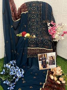 Elegante vestido de seda Georgette pesado Multi-hilo Jari bordado Santoon forro de seda Shalwar Kameez traje para bodas indio - Product Image 4