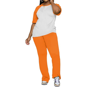 Women Everyday Two Piece Set Casual T Shirt <b>Elastic</b> Waist Pants Lounge Wear Custom Printing - Product Image 1