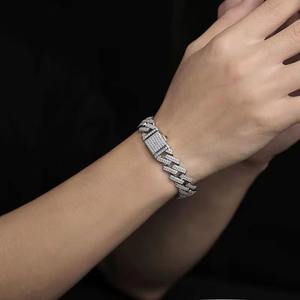 Pulsera de Cadena Geométrica de Plata 925 de Lujo con Diamantes Redondos de Corte Brillante en Canal, Unisex, para Uso Diario - Product Image 1