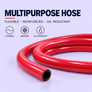 Tuyau multifonction en PVC rouge KARYON, tressé, flexible, renforcé, pour le transfert d'eau et d'air industriel, -20°C à 80°C, rouleau de 100 m, fabrication en usine - Product Image 1