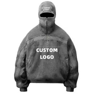 2025 2026 haute qualité Logo personnalisé hommes sweats à capuche surdimensionné lavage à l'acide Ninja à capuche coton lourd sweat à capuche - Product Image 1