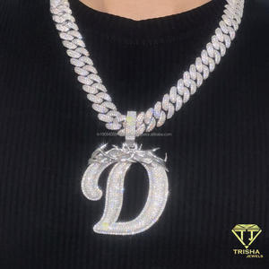 Letter D Custom <b>Initial</b> Pendant Necklace 925 Silver 18K Gold Plated Hip Hop Style Moissanite Iced Cuban <b>Chain</b> GIA Certified - Product Image 1