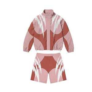 Conjunto de Chaqueta Cortavientos con Capucha y Pantalones Cortos para Hombre, Estilo Deportivo con Bloques de Color, Tejido de Poliéster Transpirable para Verano - Product Image 4