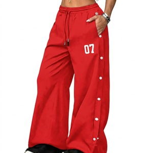 Pantalon de jogging décontracté pour femme, coupe droite, personnalisé OEM, à rayures imprimées, en tissu tricoté polyester, avec cordon de serrage, coupe ample - Product Image 1