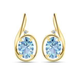Boucles d'oreilles ovales en or massif 14 carats avec halo de diamants de laboratoire et aquamarine, style anglais, pour la vente en gros de bijoux haut de gamme - Product Image 1