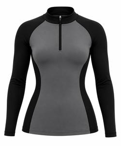 <b>Women's</b> Full Sleeve Top Trending Color Blocked Quarter Zipper Rash Guard Top Quick Dry Spandex Polyester <b>Swim</b> <b>Shirt</b> Black Gray - Product Image 2