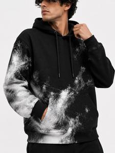 Men's Hooded Fleece Sweatshirt Spray Print Regular Fit Casual Pocket Autumn Breathable Knitted 100% Cotton <b>Raglan</b> Sleeve - Product Image 1