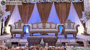 Espectacular Juego de Sofás Plateados para Escenario de Boda, Elegante Juego de Sofás Plateados Tallados para Recepción de Boda, Sofá Loveseat Exclusivo, EE. UU. - Product Image 4