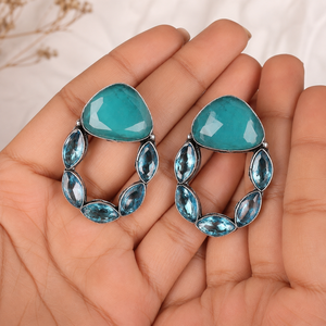 Wholesale Blue Yellow Gemstone <b>Dangle</b> <b>Earrings</b> for Women Handmade <b>Silver</b> Plated Statement <b>Earrings</b> - Product Image 3